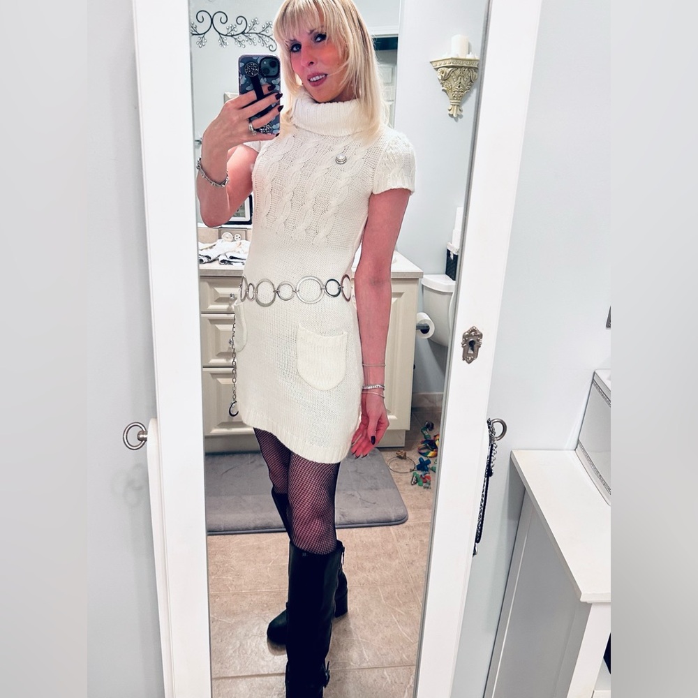 Vintage Y2K winter white cable knit sweater dress
